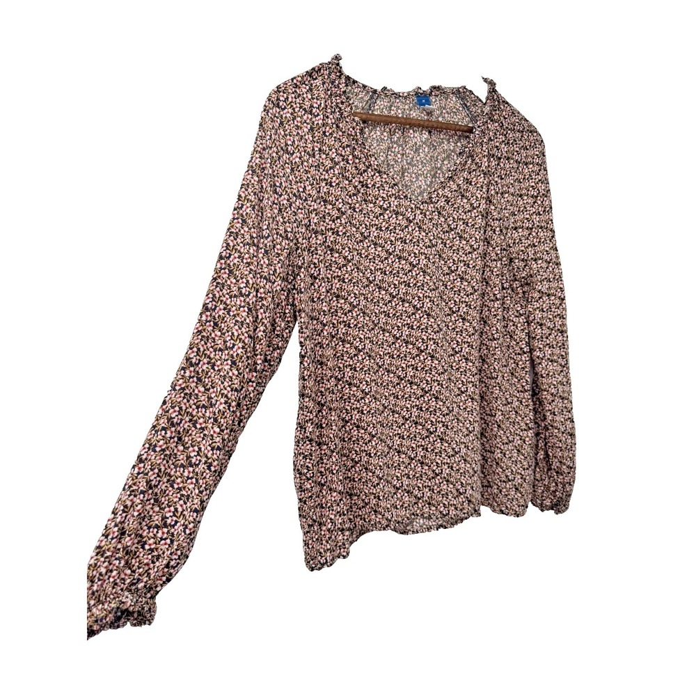 Old Navy Tunic‎ M Floral Long Sleeve Ruffle V-Neck Flowy cottage festival fairy